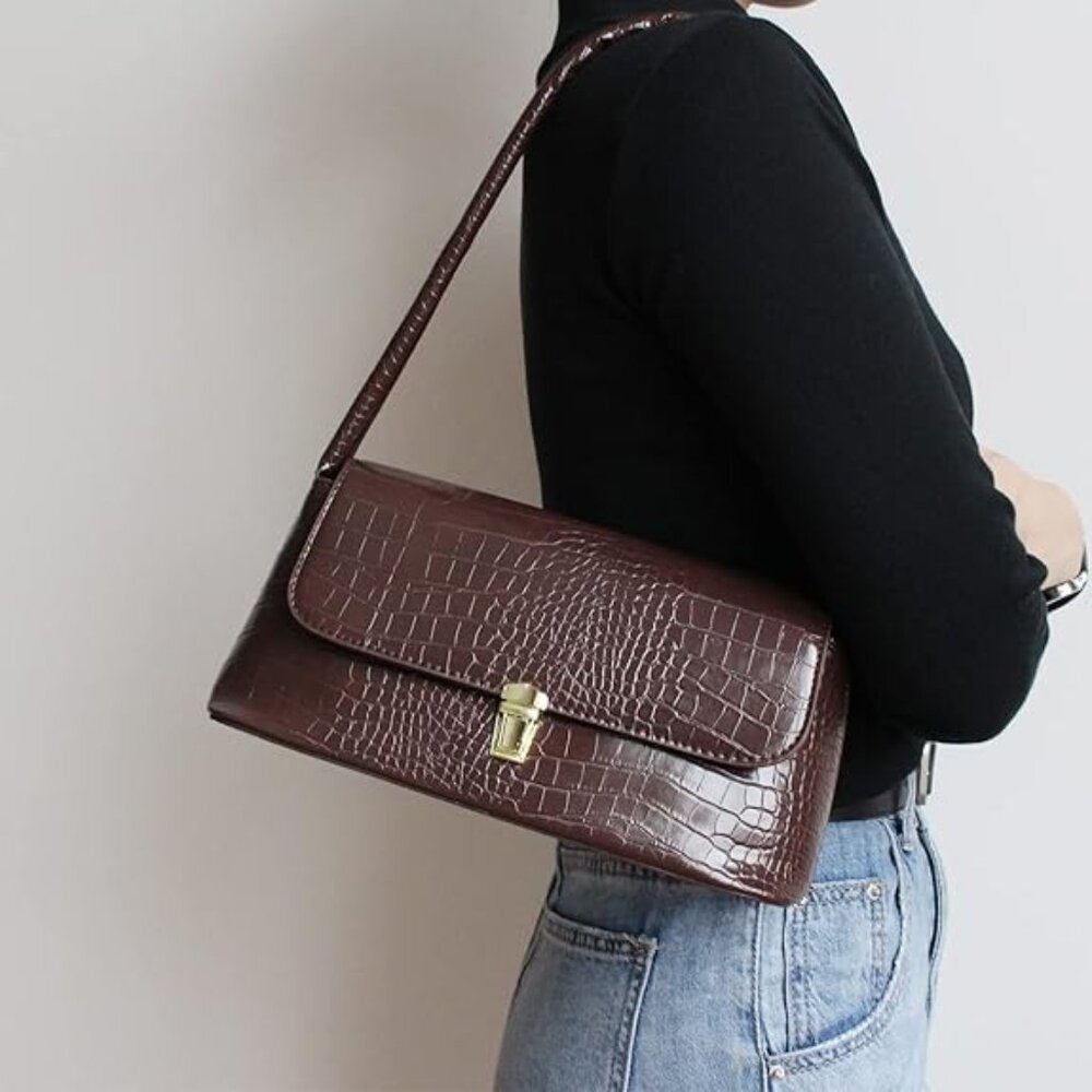 NEW! Faux Leather Purse/ShoulderBag with Crocodile Pattern and Attached Handle